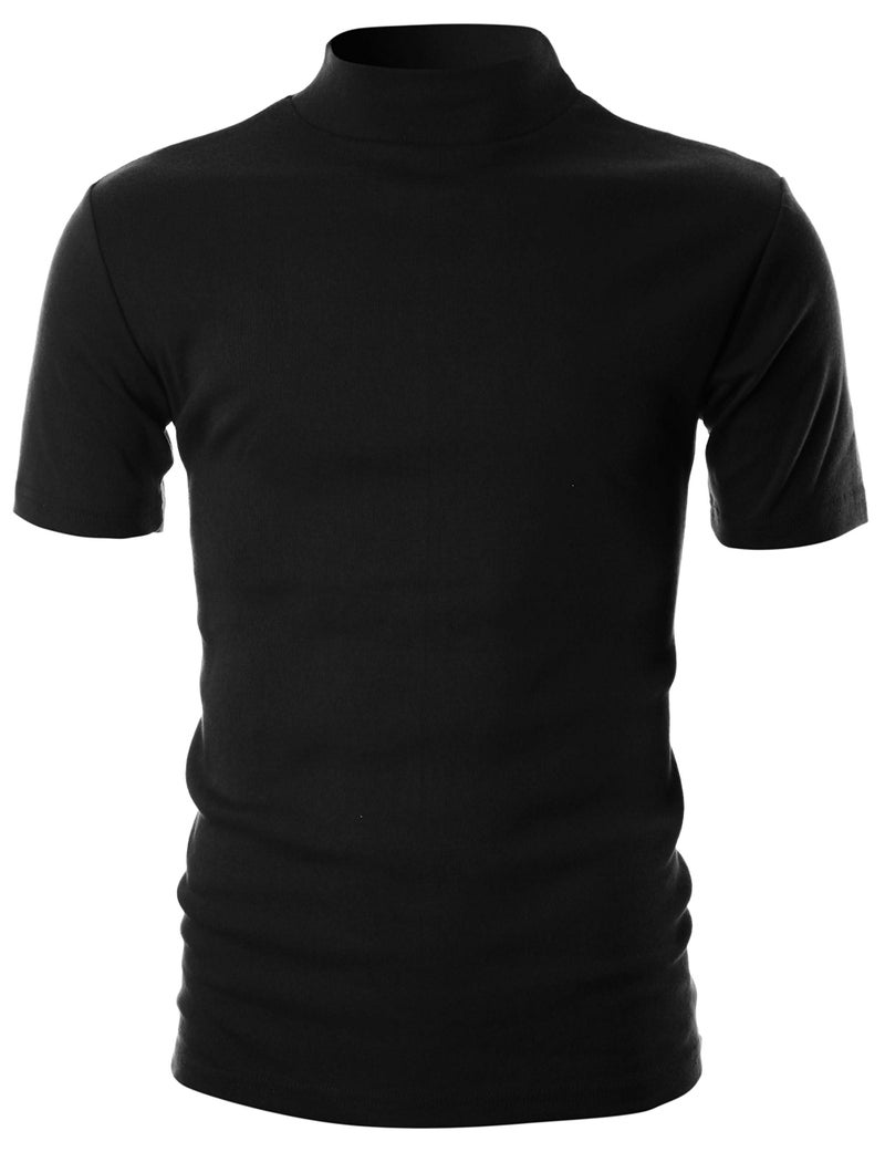 Ohoo Mens Short Sleeve Mock Turtleneck Basic Tops Lightweight Slim Fit Cotton Pullover Sweater / DCT105-BLACK-M - Image 2